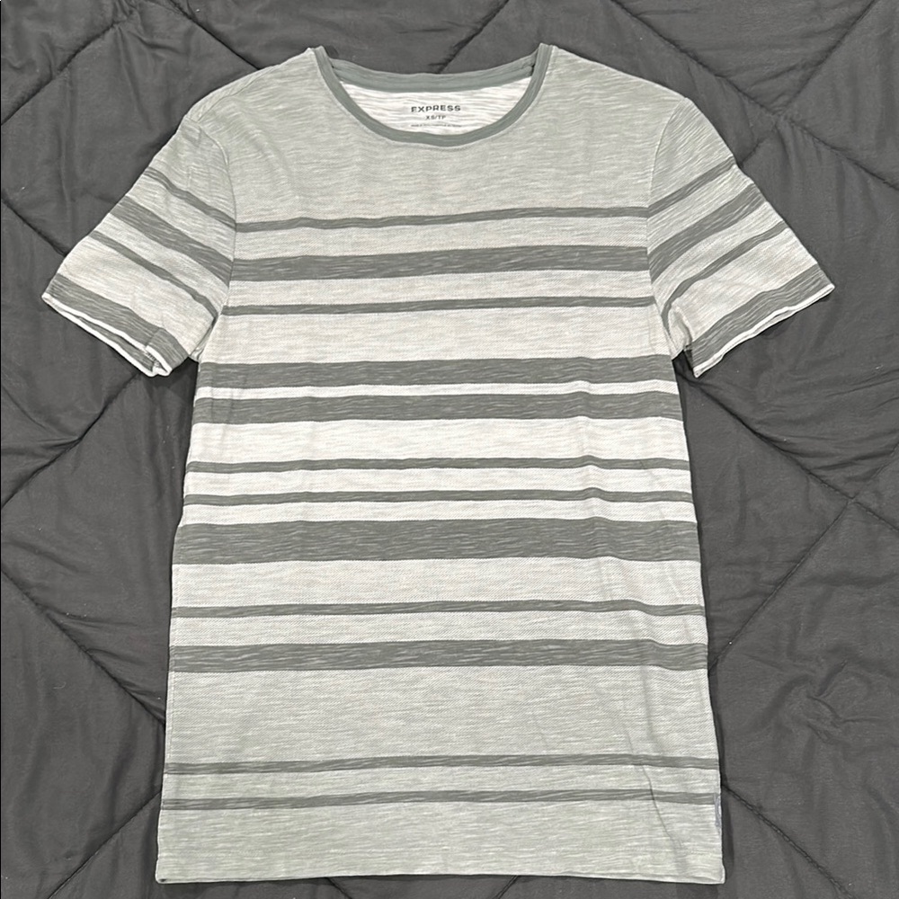 Express Gray Short Sleeve Tee with Ribbed Collar
